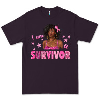 Plum I Am a Survivor Breast Cancer with Afro Woman Premium Tee - texasbilliewilder