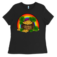 Black st patricks shamrock gold leopard rainbow Ladies Tee - RanaPortraitStore
