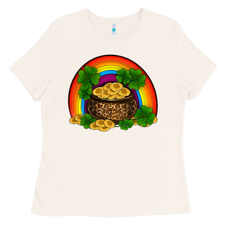 St Patricks Shamrock Gold Leopard Rainbow Ladies Tee by RanaPortraitStore | Teevron