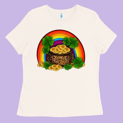 St Patricks Shamrock Gold Leopard Rainbow Ladies Tee Designed By Ranaportraitstore