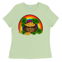 Matcha st patricks shamrock gold leopard rainbow Ladies Tee - RanaPortraitStore
