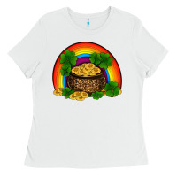 White st patricks shamrock gold leopard rainbow Ladies Tee - RanaPortraitStore