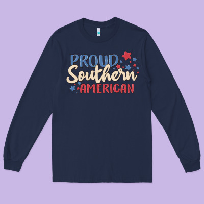 Proud Southern American Long Sleeve Tee Designed By Maliassmallbusiness