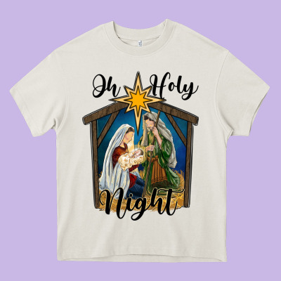 Oh Holy Night Holy Family Heavy Core Tee Designed By Ranaportraitstore