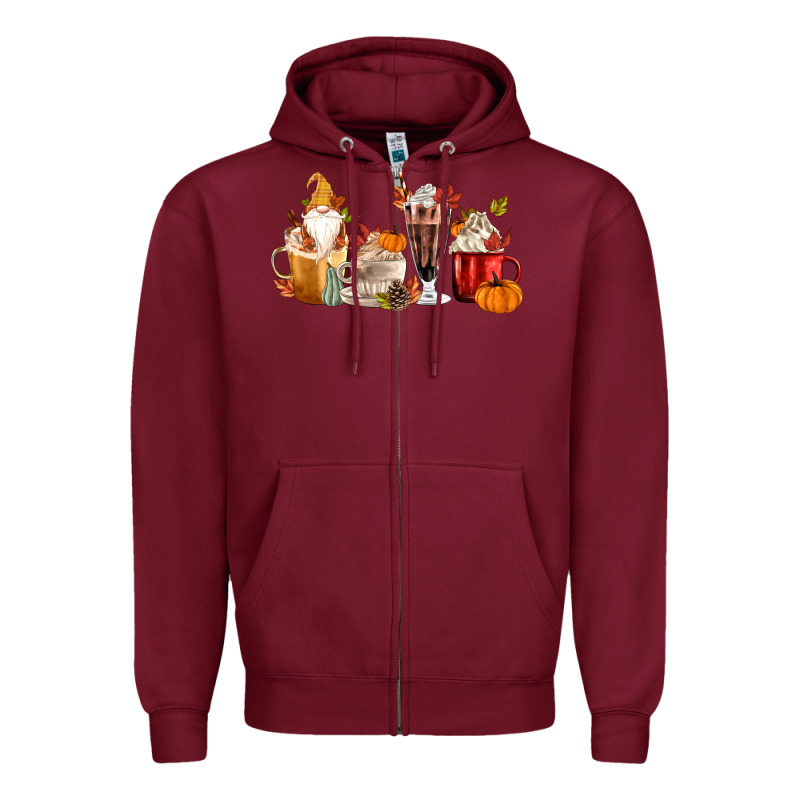 Fall Gnome Coffee Cups Zipper Hoodie by MaliasSmallBusiness | Teevron