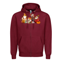 Burgundy Fall Gnome Coffee Cups Zipper Hoodie - MaliasSmallBusiness