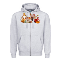Heather Grey Fall Gnome Coffee Cups Zipper Hoodie - MaliasSmallBusiness