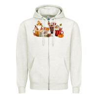 Oatmeal Heather Fall Gnome Coffee Cups Zipper Hoodie - MaliasSmallBusiness