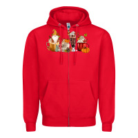 Red Fall Gnome Coffee Cups Zipper Hoodie - MaliasSmallBusiness