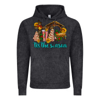 Vintage Black tis the seasin with christmas cake abd jesus Vintage Hoodie - AdoDesignShop