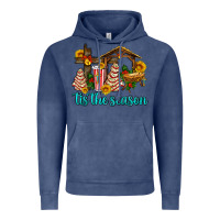 Vintage Denim tis the seasin with christmas cake abd jesus Vintage Hoodie - AdoDesignShop