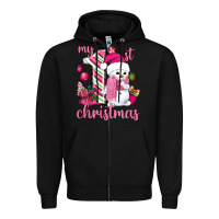 Black My 1st. pink Christmas with cute snowman Zipper Hoodie - NancyCooperArtShop