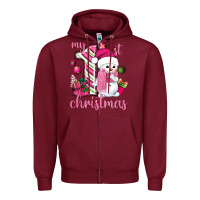 Burgundy My 1st. pink Christmas with cute snowman Zipper Hoodie - NancyCooperArtShop