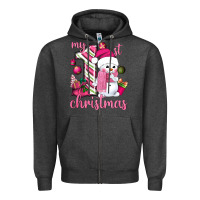 My 1st. Pink Christmas With Cute Snowman Zipper Hoodie | Teevron