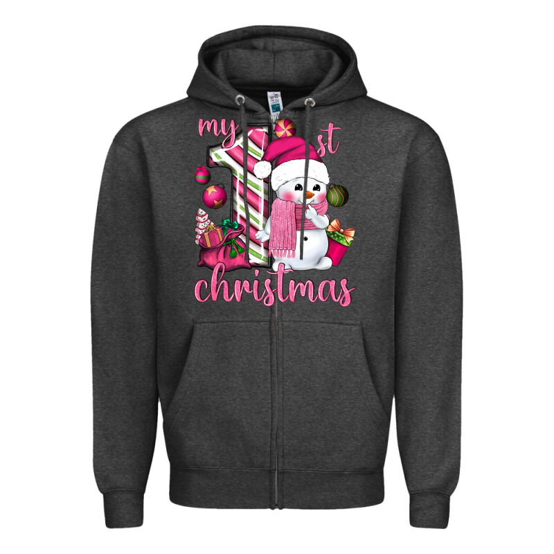 My 1st. Pink Christmas With Cute Snowman Zipper Hoodie by NancyCooperArtShop | Teevron