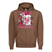 Chestnut My 1st. pink Christmas with cute snowman Zipper Hoodie - NancyCooperArtShop