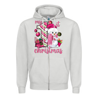 Dove Grey My 1st. pink Christmas with cute snowman Zipper Hoodie - NancyCooperArtShop