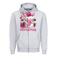 Heather Grey My 1st. pink Christmas with cute snowman Zipper Hoodie - NancyCooperArtShop