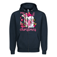 Navy My 1st. pink Christmas with cute snowman Zipper Hoodie - NancyCooperArtShop