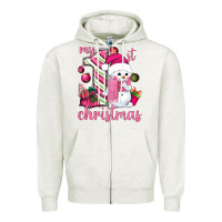 Oatmeal Heather My 1st. pink Christmas with cute snowman Zipper Hoodie - NancyCooperArtShop