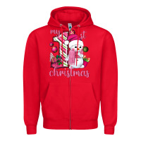 Red My 1st. pink Christmas with cute snowman Zipper Hoodie - NancyCooperArtShop