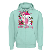 Seafoam My 1st. pink Christmas with cute snowman Zipper Hoodie - NancyCooperArtShop