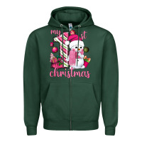 Sports Green My 1st. pink Christmas with cute snowman Zipper Hoodie - NancyCooperArtShop