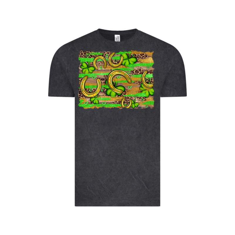 Horseshoe Shamrock Leopard Wood Glitter Background Vintage Tee by Artiststas | Teevron