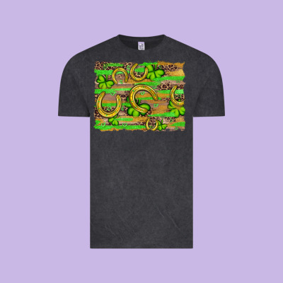 Horseshoe Shamrock Leopard Wood Glitter Background Vintage Tee Designed By Artiststas