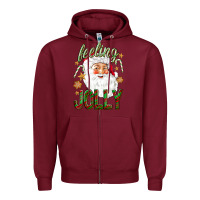 Burgundy Feeling Jolly with Santa Zipper Hoodie - NancyCooperArtShop