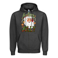 Charcoal Heather Feeling Jolly with Santa Zipper Hoodie - NancyCooperArtShop