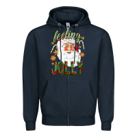 Navy Feeling Jolly with Santa Zipper Hoodie - NancyCooperArtShop