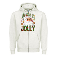 Oatmeal Heather Feeling Jolly with Santa Zipper Hoodie - NancyCooperArtShop