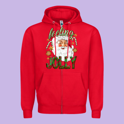 Feeling Jolly With Santa Zipper Hoodie Designed By Nancycooperartshop