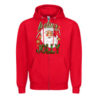 Red Feeling Jolly with Santa Zipper Hoodie - NancyCooperArtShop