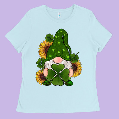 St Patricks Day Shamrock Gnomes  Sunflowers Ladies Tee Designed By Ranaportraitstore