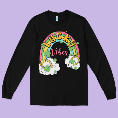 Lucky Vibes Long Sleeve Tee Designed By Maliassmallbusiness