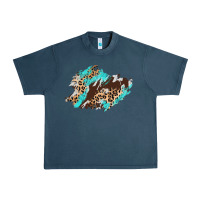 Midnight Navy cowhide leopard turquoise patch Urban Heavy Tee - AdoDesignShop