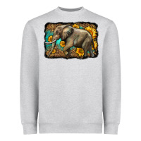 Heather Grey western sunflowers elephant Heavyweight Sweatshirt - LillyAllenDesigns