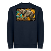 Navy western sunflowers elephant Heavyweight Sweatshirt - LillyAllenDesigns