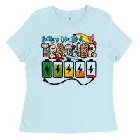 Baby Blue battery life of a teacher Ladies Tee - Zillion Design Studio