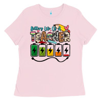 Bubblegum Pink battery life of a teacher Ladies Tee - Zillion Design Studio