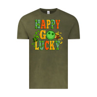 Vintage Olive happy go lucky  with coin and shamrock Vintage Tee - Artiststas