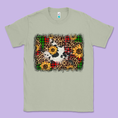 Distressed Christmas Sunflowers Leopard Cowhide Background Classic Tee Designed By Jasminsmagicworld