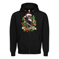 Black Merry Christmas skeleton with black cat Zipper Hoodie - NancyCooperArtShop