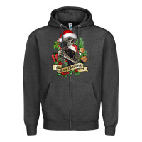 Charcoal Heather Merry Christmas skeleton with black cat Zipper Hoodie - NancyCooperArtShop