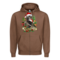 Chestnut Merry Christmas skeleton with black cat Zipper Hoodie - NancyCooperArtShop