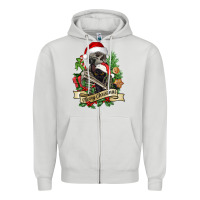 Dove Grey Merry Christmas skeleton with black cat Zipper Hoodie - NancyCooperArtShop