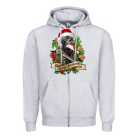 Heather Grey Merry Christmas skeleton with black cat Zipper Hoodie - NancyCooperArtShop