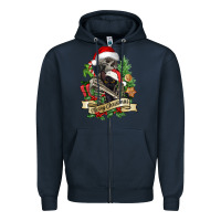 Navy Merry Christmas skeleton with black cat Zipper Hoodie - NancyCooperArtShop
